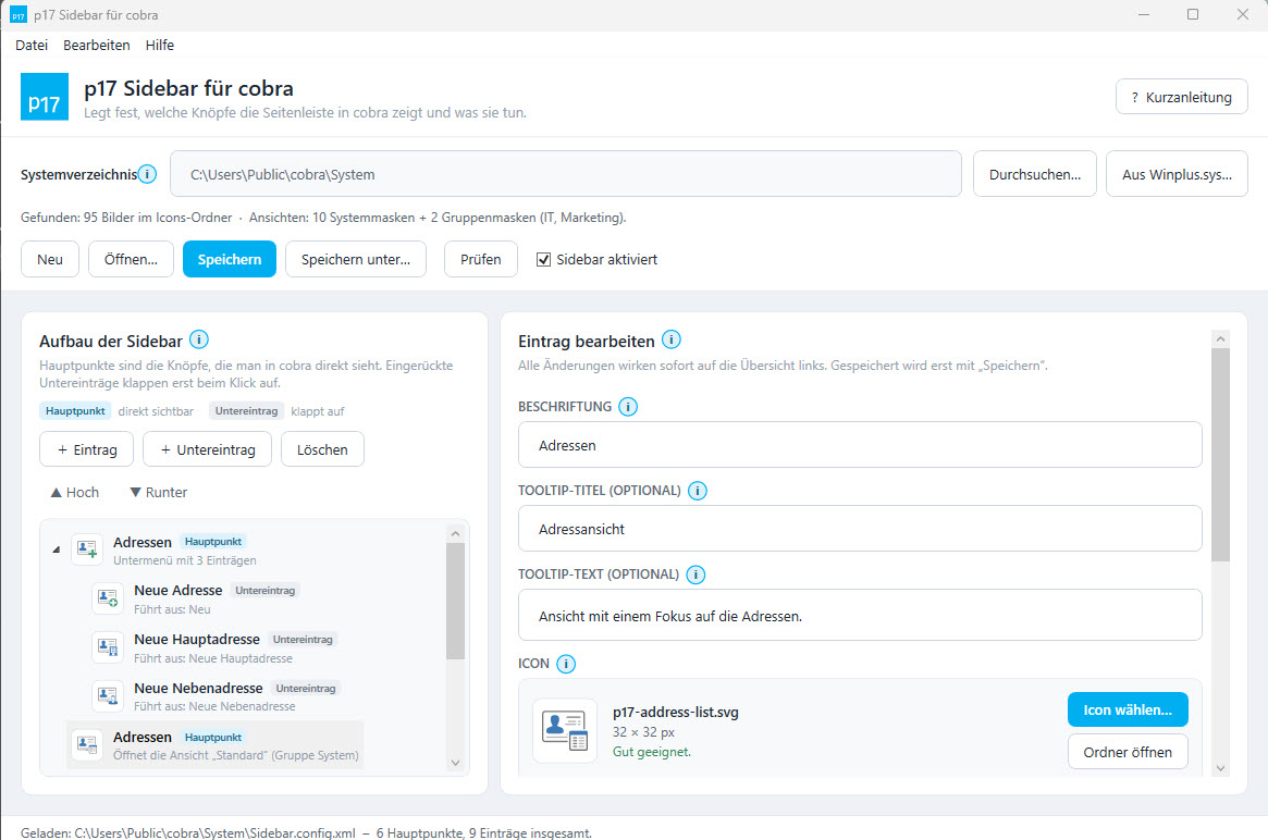 p17 cobra Sidebar Editor