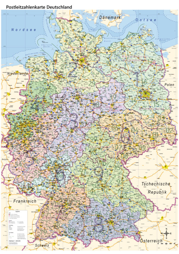 Postleitzahlenkarte von Deutschland im DIN A0 Format